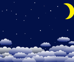 Illustration,Of,The,Night,Sky.,Moon,,Stars,And,Clouds.